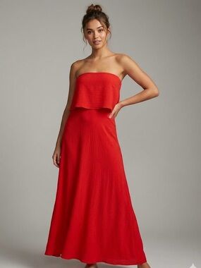 Strapless Red Maxi Dress with Overlay